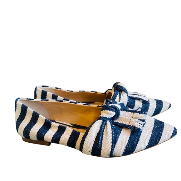 Gianni Bini Shoes - GIANNI BINI Blue White Nautical Stripe Canvas Pointy Toe Bow Flats